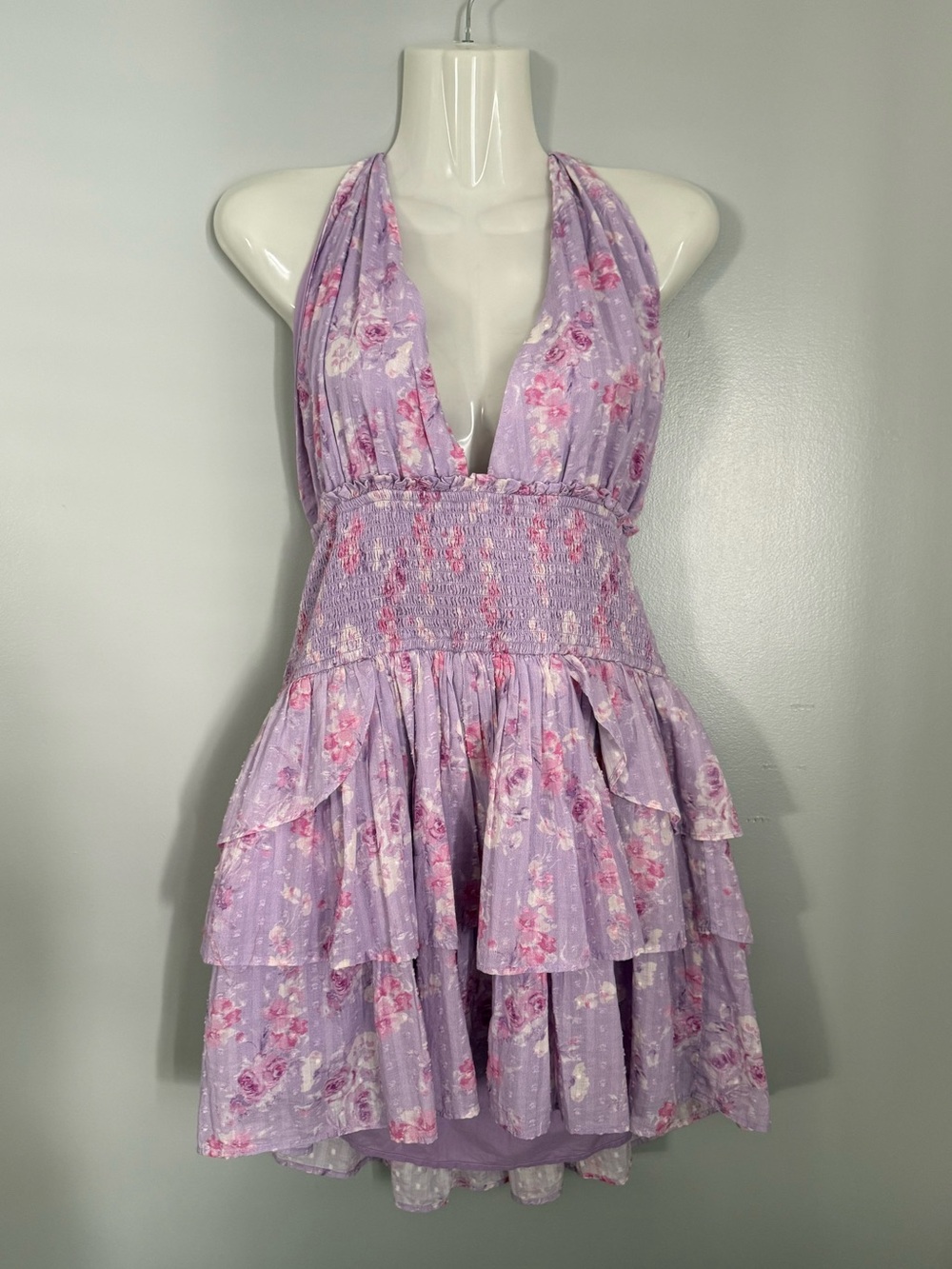 LoveShackFancy Women’s Lavender Floral Deanna Smocked Dress